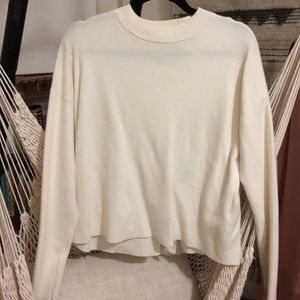 White sweater trendy top with a tie in the back